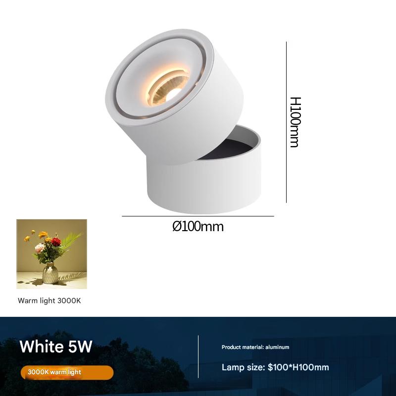 Surface mounted spotlight adjustable angle single folding ceiling downlight household without main light aisle ceiling light: L / Warm White / 5w