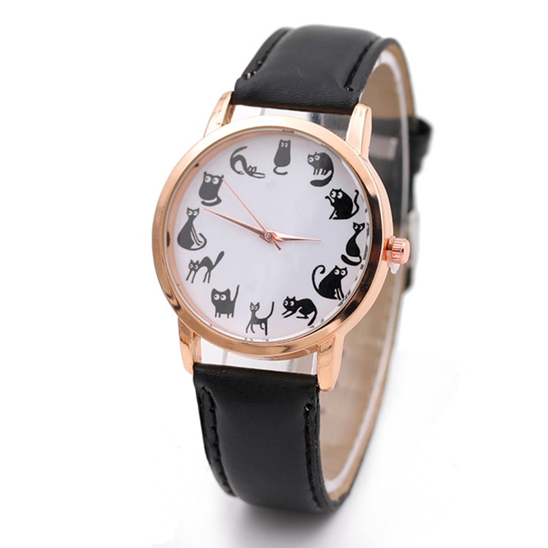 Kvinder ure kat piger ure dame ur læder armbånd ur dame dyremønster quartz håndled vandtæt