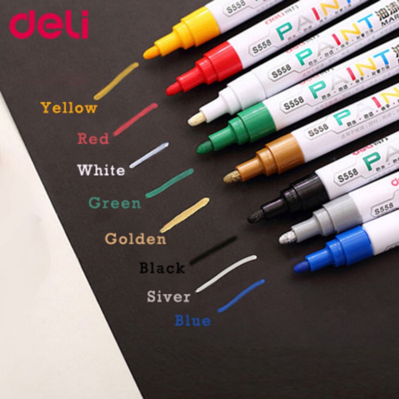 Deli 1pcs white mark pen oil 8 colors black silver gold waterproof do not fade paint pen marker pen