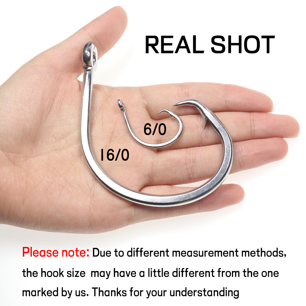 Elllv-anzuelo circular de acero inoxidable para pesca en agua salada, anzuelo de cebo de juego grande para pesca de curricán, atún, tiburón, 6/0 - 18/0