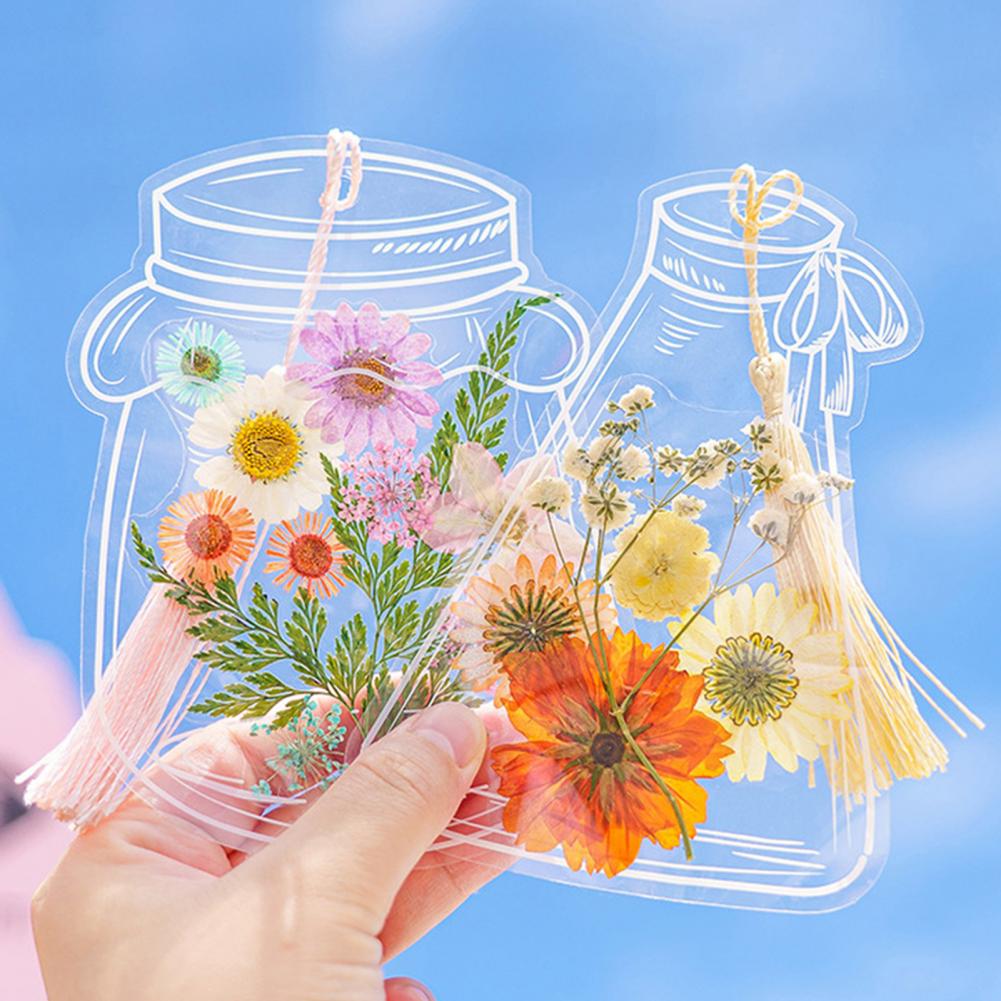 20Pcs DIY Transparent Dried Flower Bookmarks Floral Plant Clear Bookmarks Decorations Flownwing DIY Craft Bookmarks Bags Pouch