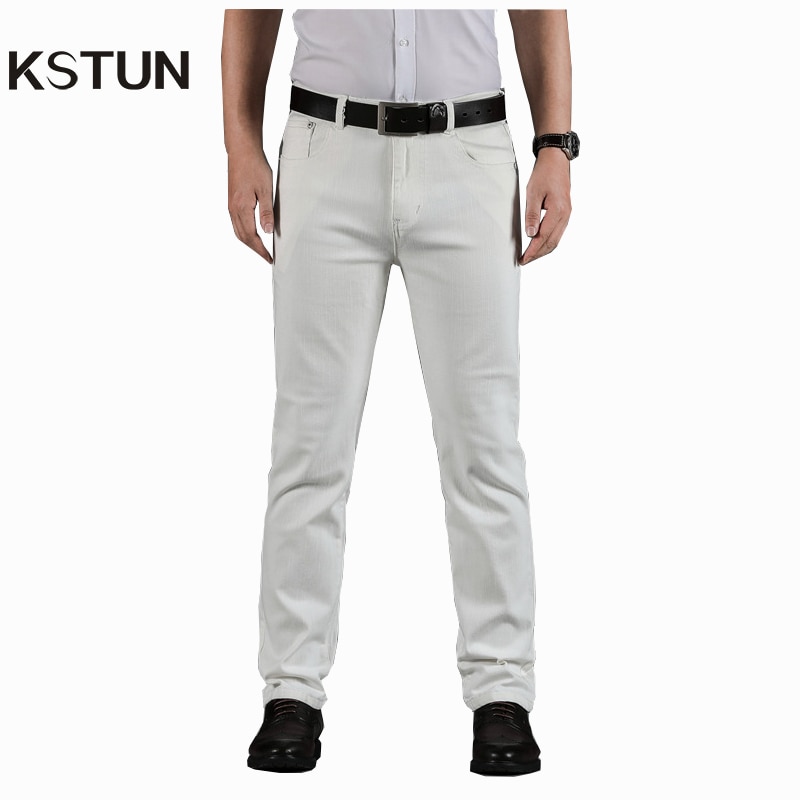 Hvide jeans mænd straight stretch regular fit business casual denimbukser mandlige lange bukser jeans mærke large størrelse 40