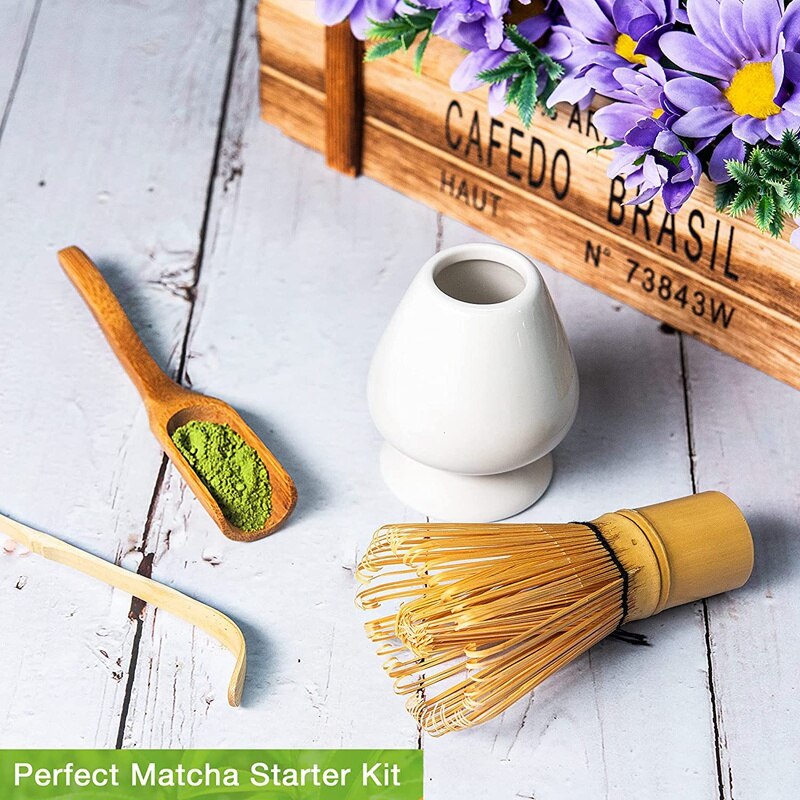 Set da tè giapponese Matcha-frusta Matcha, paletta tradizionale in bambù (Chashaku) e cucchiaino da tè, porta frusta in ceramica