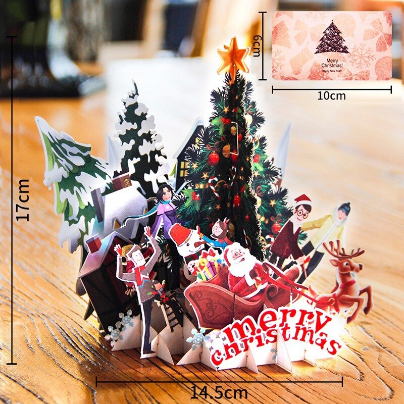 Merry Christmas 3D Popup Folding Greeting Card Invitation Cards With Postcard Envelope Christmas Greeting Card