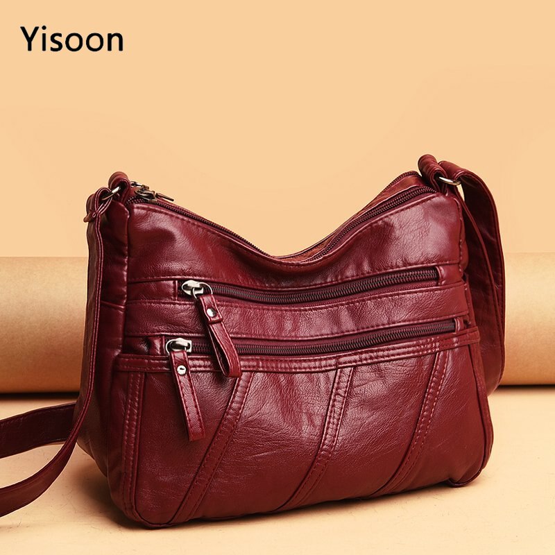 Spring Women's Soft Leather Shoulder Bags Classic Casual Crossbody Bag For Female Washing Purses and Handbags