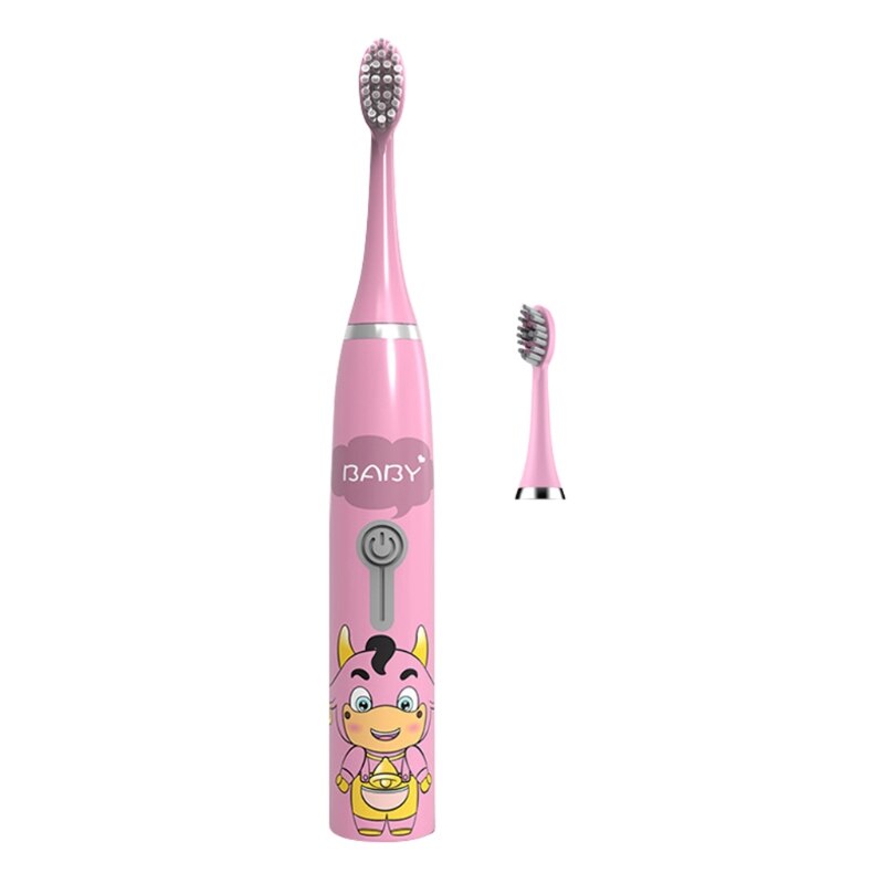 Cute Cattle Children Automatic Toothbrush Ultrasonic Toothbrush Electric Toothbrush for Kids, Waterproof: white