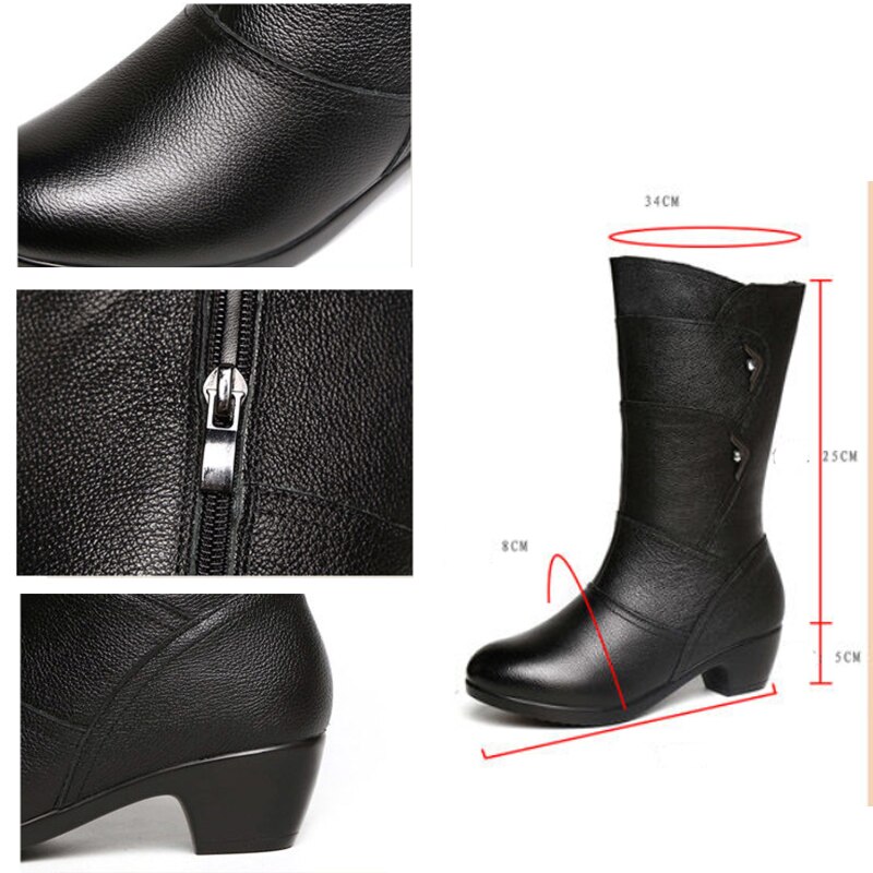 Botas de tacón grueso para mujer, zapatos de algodón con cremallera, cálidos, para otoño e invierno,