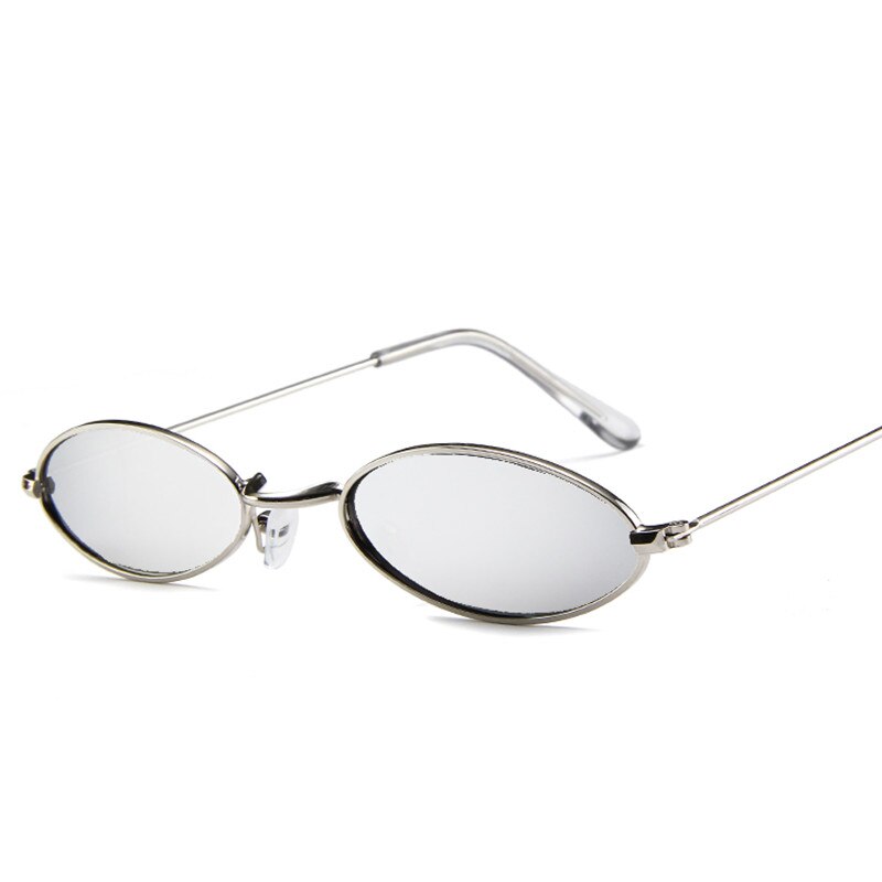Små ovale solbriller til mænd mandlig retro metalramme gul rød vintage små runde solbriller til kvinder: Sølv