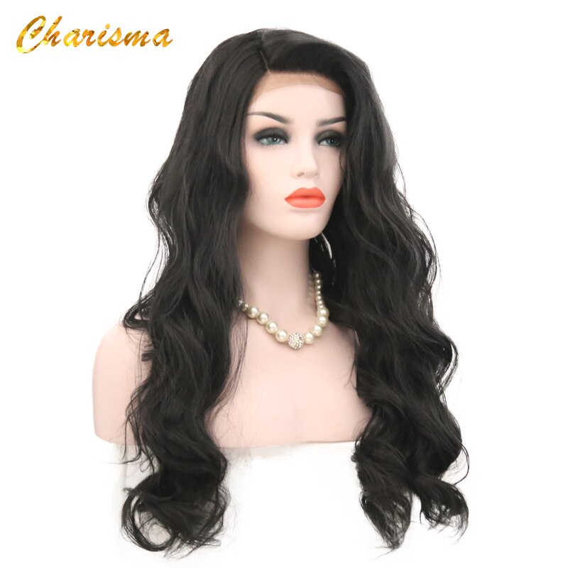 Charisma peruca sintética, peruca de cabelo longo com renda frontal, cor preta, com linha fina natural, para mulheres negras