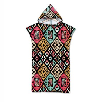 Havlu-toalla con capucha portátil para adultos, capa de toalla de playa con Poncho, estampado geométrico de microfibra, para bañera para nadar, toallas de baño: A Towel Poncho