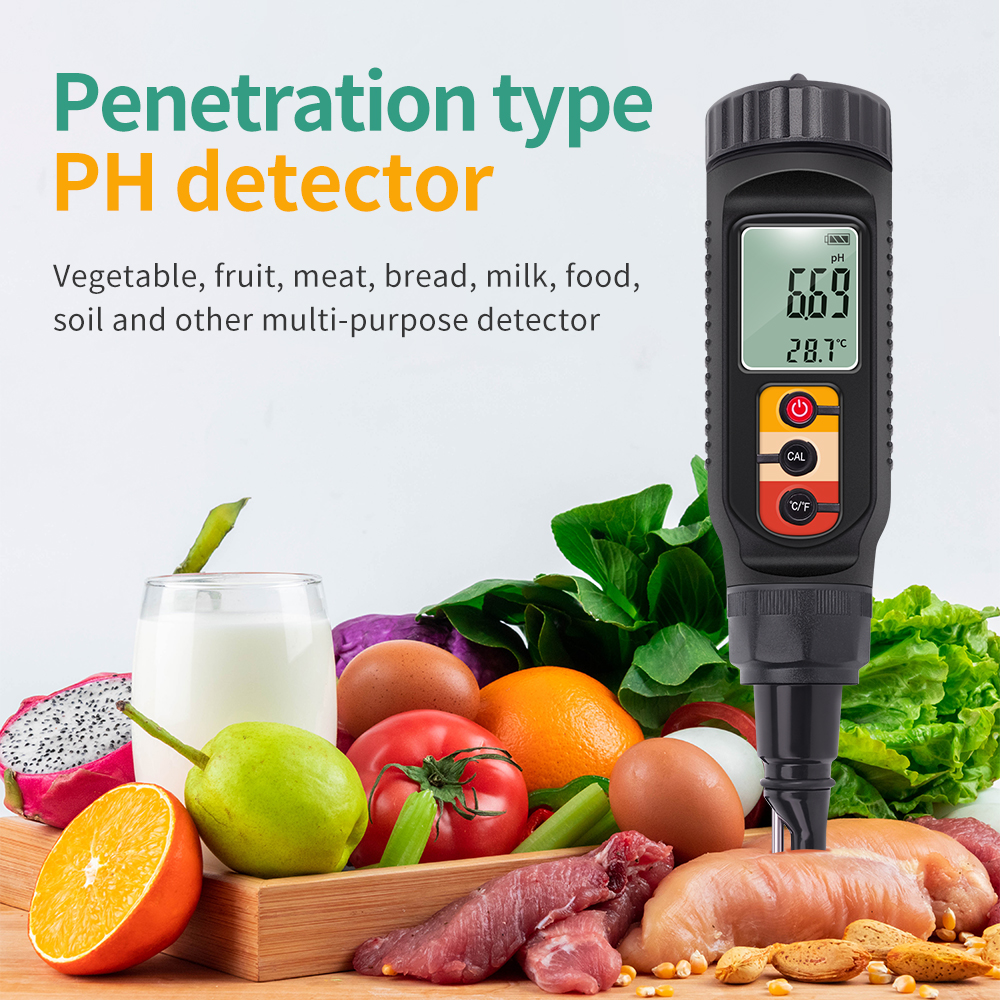 Digital Food PH Meter 0.00~14.00 PH Temp Acidity Tester Dough Soil PH Detector for Meat Cheese Bread Fruit Water Analyzer Meter