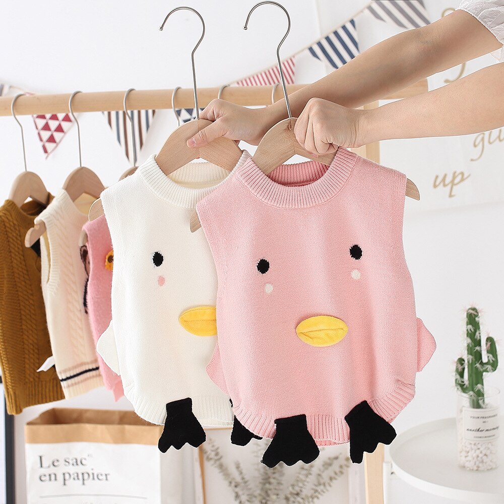 Unisex Baby Cartoon Duck Knitted Vest Kids Sweater Toddler Boy Girl Pullover Child Jacket Fall Clothes Tops