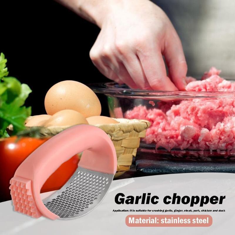 Keuken 2-In-1 Rvs Knoflookpers Gebogen Vlees Losmaken Machine Slijpen Slicer Gadgets Multifunctionele knoflook Chopper