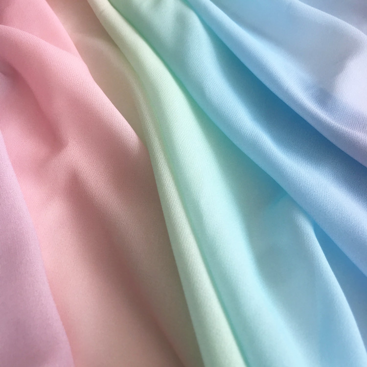 Tęczowy gradientowy szyfon miękki płynący tiulowy materiał wielokolorowy Ombre tkanina na kolorową modną tańczącą sukienka na studniówkę na metry