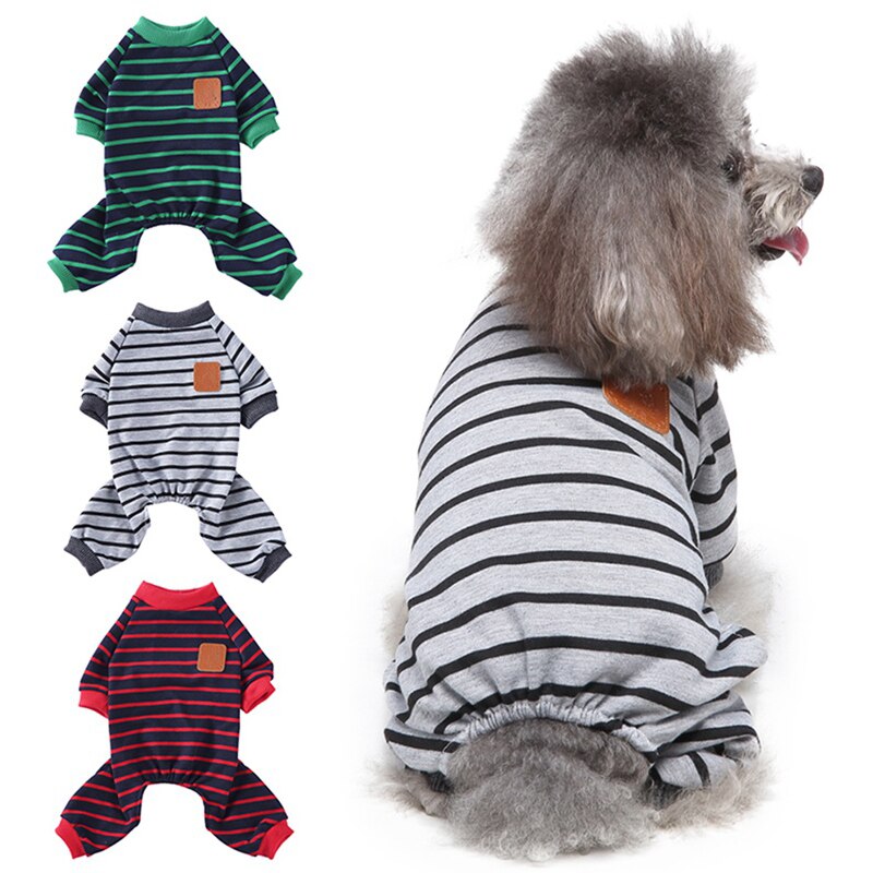 Raidallinen pyjamat koiran vaatteet koirat puku koiran haalari pentu vaatteet koiran takki pomeranian koirille vaatteet lemmikki paita chihuahua