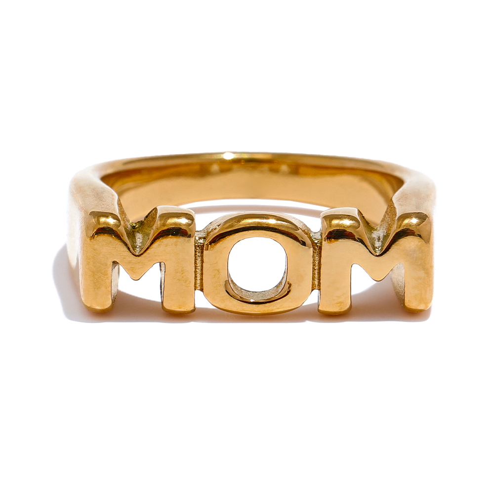 Yhpup fam pappa søster bror mamma statement rollebesetning familie brev ring rustfritt stål tekstur gullfarge attraktive smykker 18k pvd belagt: 6 / Hvit