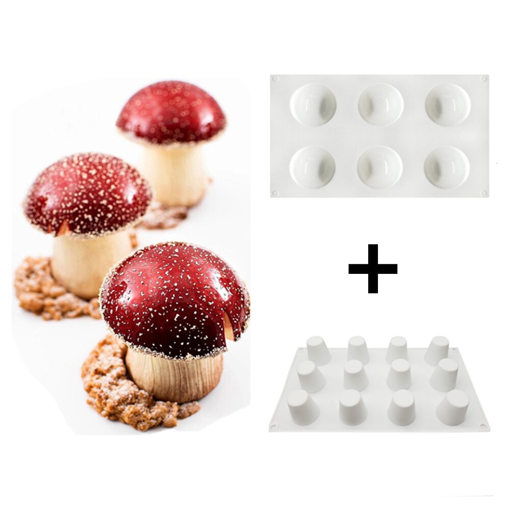 6/8 cavités champignon forme ensemble Silicone moule demi rond gâteau moule cône Silicone moule gâteau décoration outils gâteau outils: A