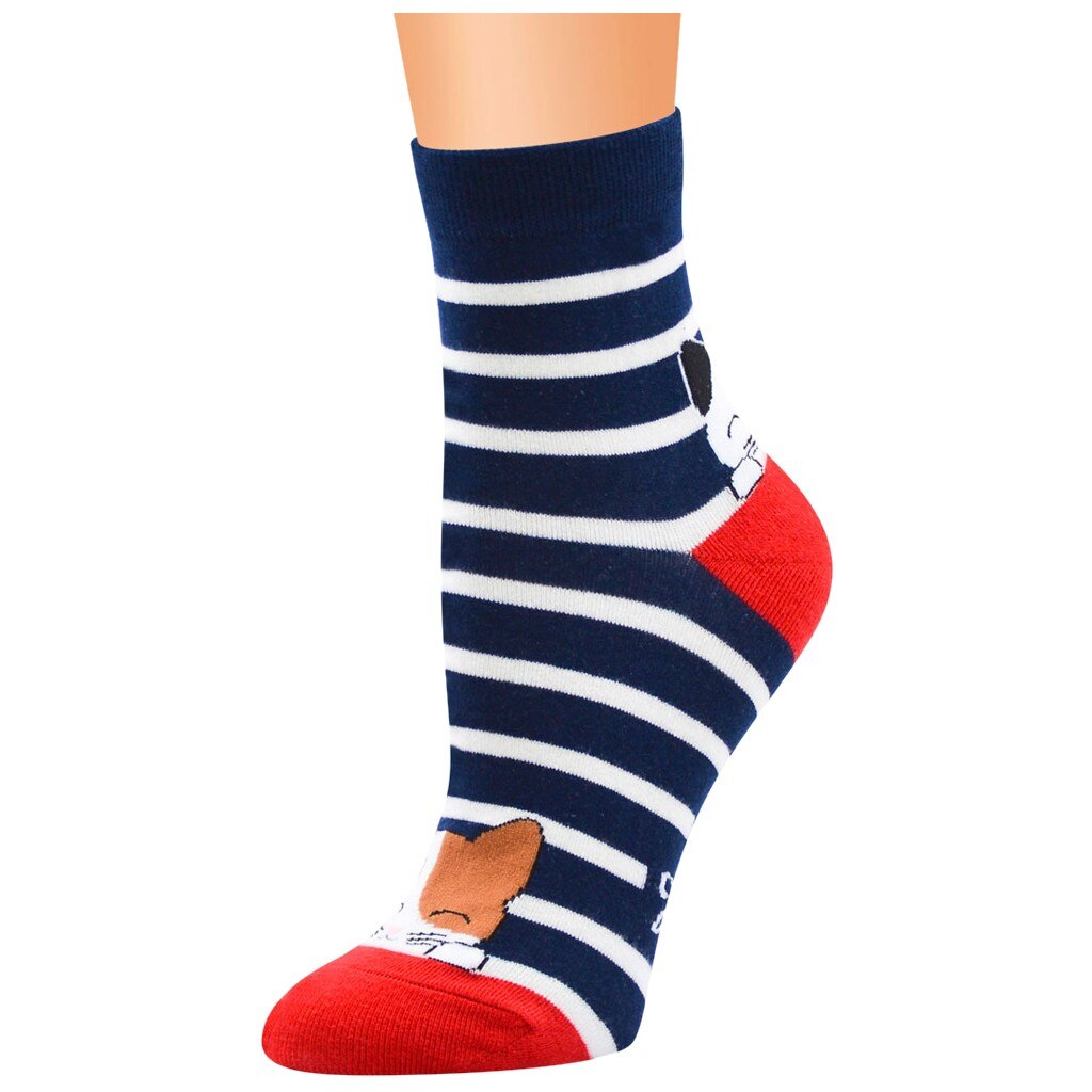 Socks Women Girls Casual Stripe Cat Printing Cotton Women Socks Harajuku Skarpetki Calcetines Mujer Носки Женские: Blue 