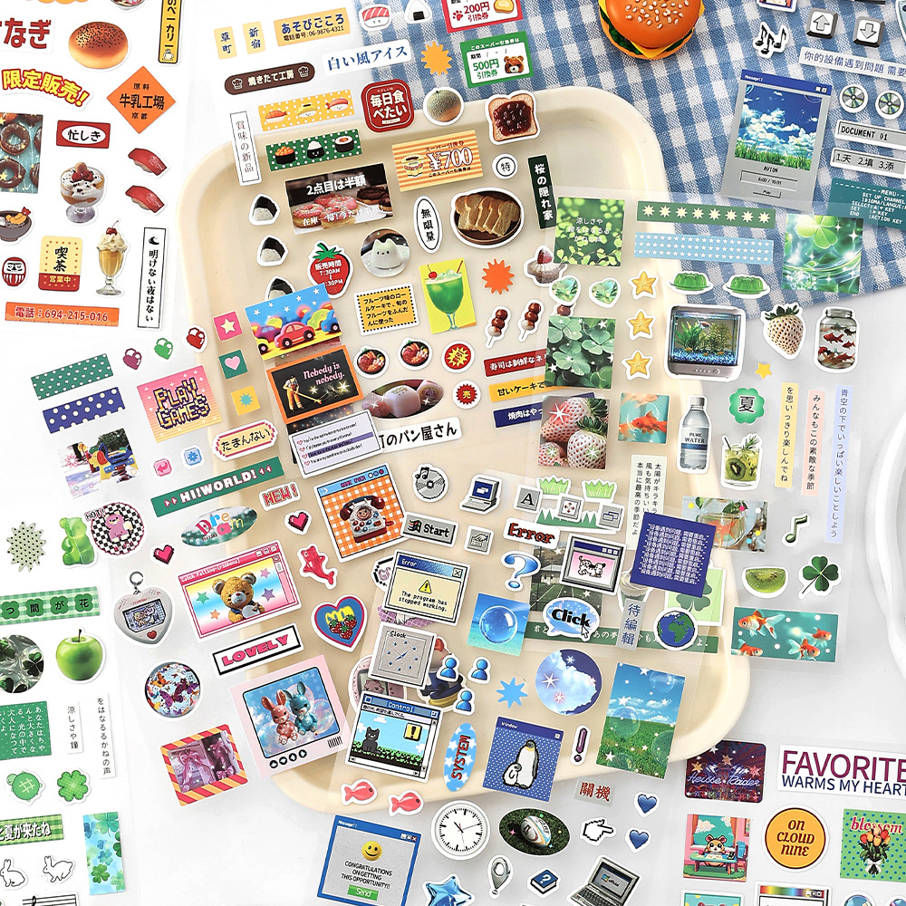2 hojas Y2K Gen Z Kawaii Internet recuerdos de la infancia japoneses pegatina adhesiva troquelada diario Collage decoración diario