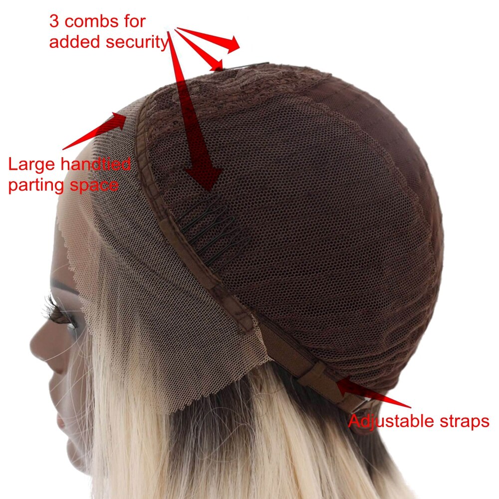 Lvcheryl lång vågig platina blond färg syntetisk spets främre peruker handbundna naturliga hår värmebeständigt hår peruker för kvinnor