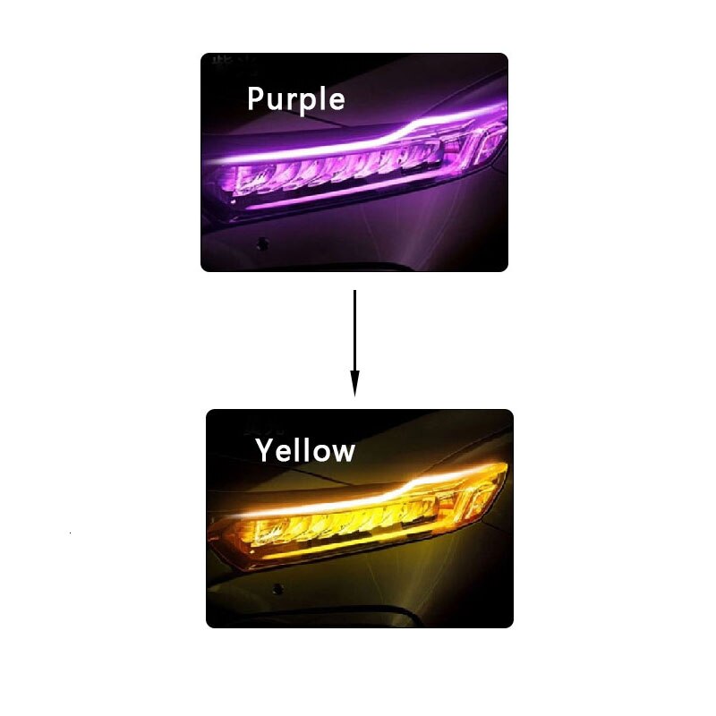 2 STUKS Auto DRL Dagrijverlichting 30CM 45CM 60CM Universele Flexibele Vloeiende Knipperlichten Waterdicht angel Eyes: Purple to Yellow / 45cm