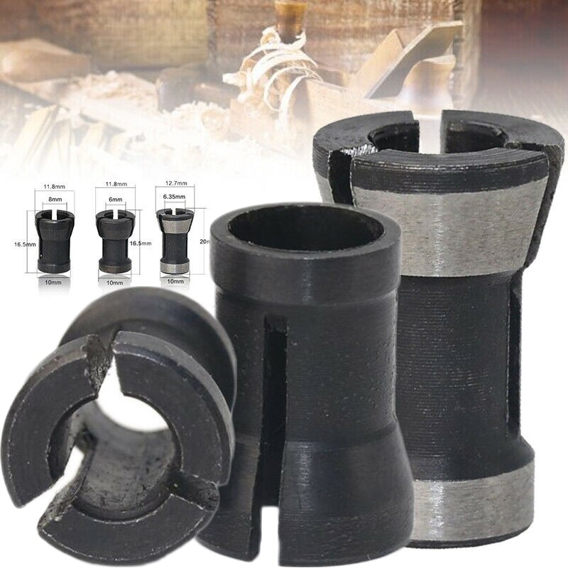 1/3pcs 6mm-8mm HSS Router Bit Collets Chuck Adapter Trim Molding Machine Tools