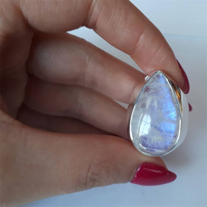 Anillos de piedra lunar Vintage para mujer, anillo grande a la , joyas de plata para dedo para mujer, anillo para de compromiso, para mujer