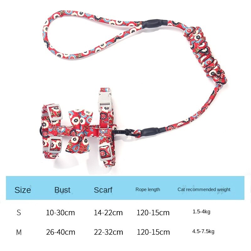 Japanese style cat harness traction rope chest harness for walking cat rope gatos chain cat accessories arnes gato kitten collar: red Bow / 1.5