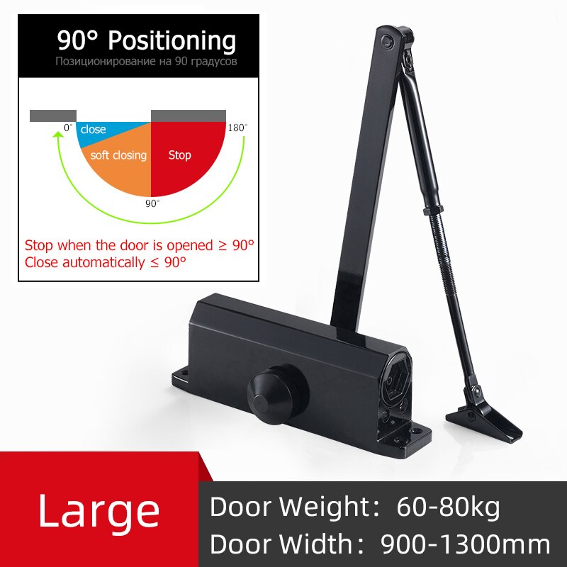 Automatyczne zamykanie drzwi, regulowana siła, urządzenie robić zamykania drzwi buforowych, zatrzymanie pozycjonowania 90 stopni, używane robić drzwi o wadze 25-80kg: czarny L Positioning