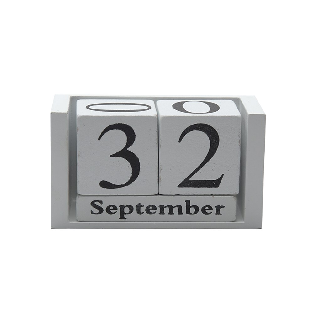 Diy træ kalender måned dato display stue planlægger hjemmekontor indretning skrivebord dekoration genanvendelig træ blok skrivebord: Hvid