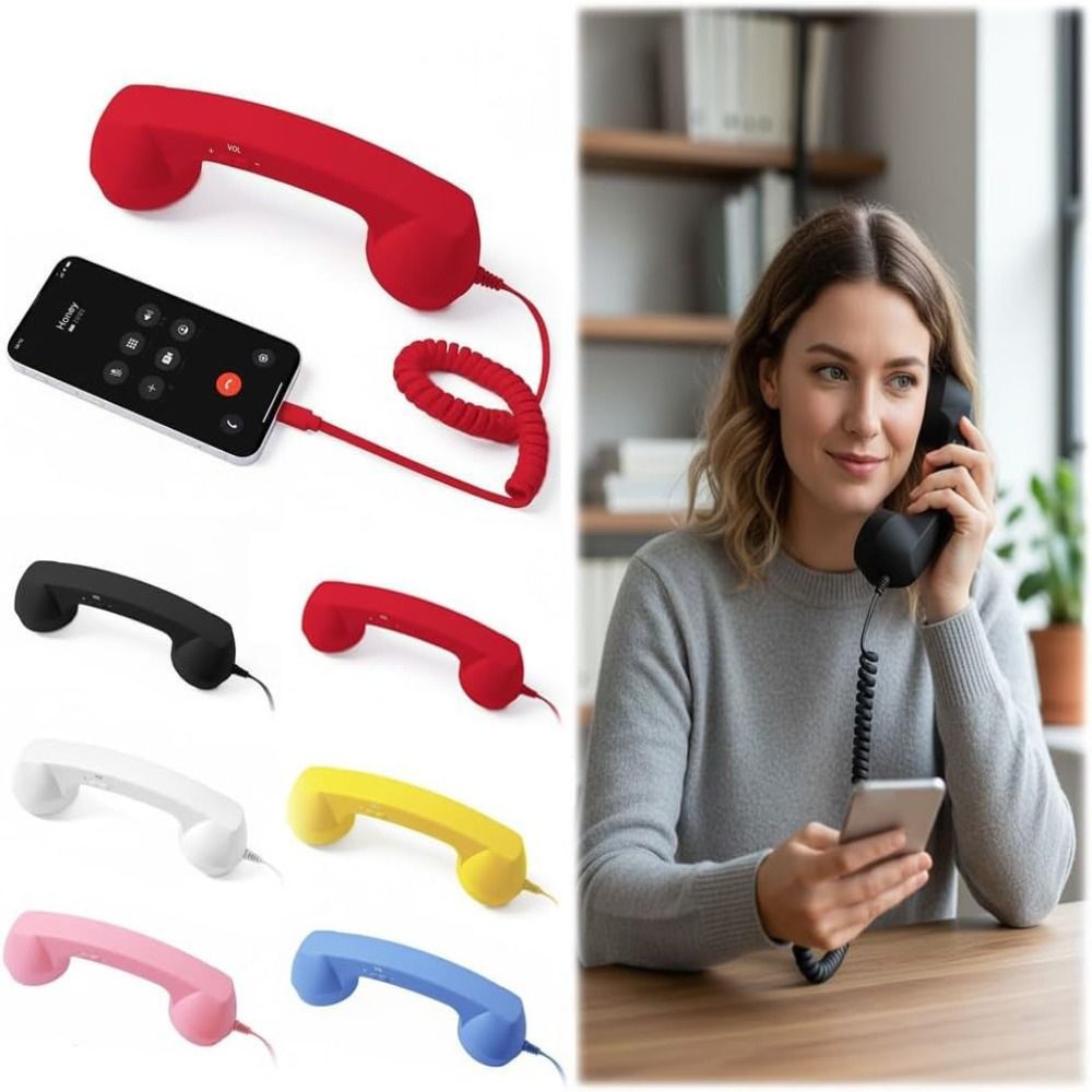 with Microphone Phone Handset Telephone Style Type-C Landline Handle Receiver Tangle Free Wire Handheld Cell Phone Receiver