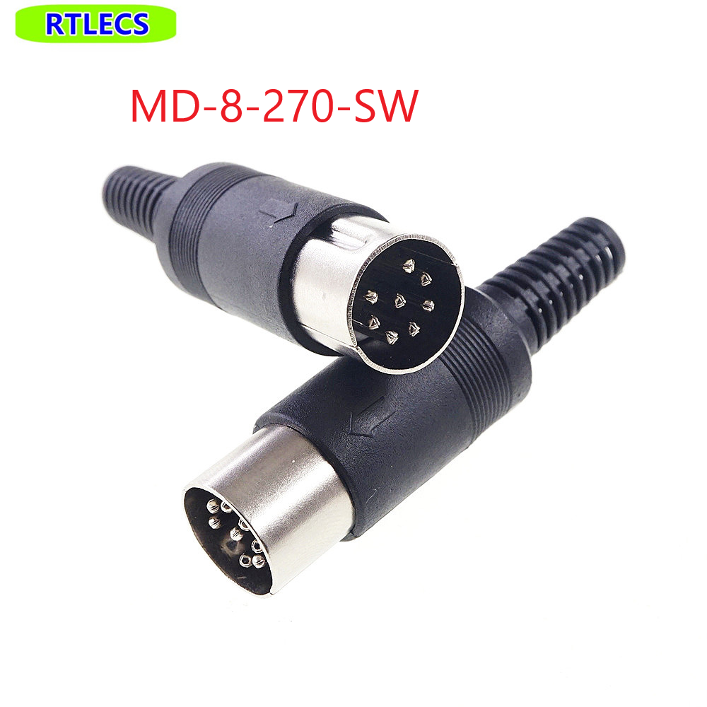 2 uds 262 270 grados 8 pines DIN macho cabezal de enchufe soldadura DIY Vertical Circular Push-Pull conector de alimentación contactos mecanizados: Gris oscuro