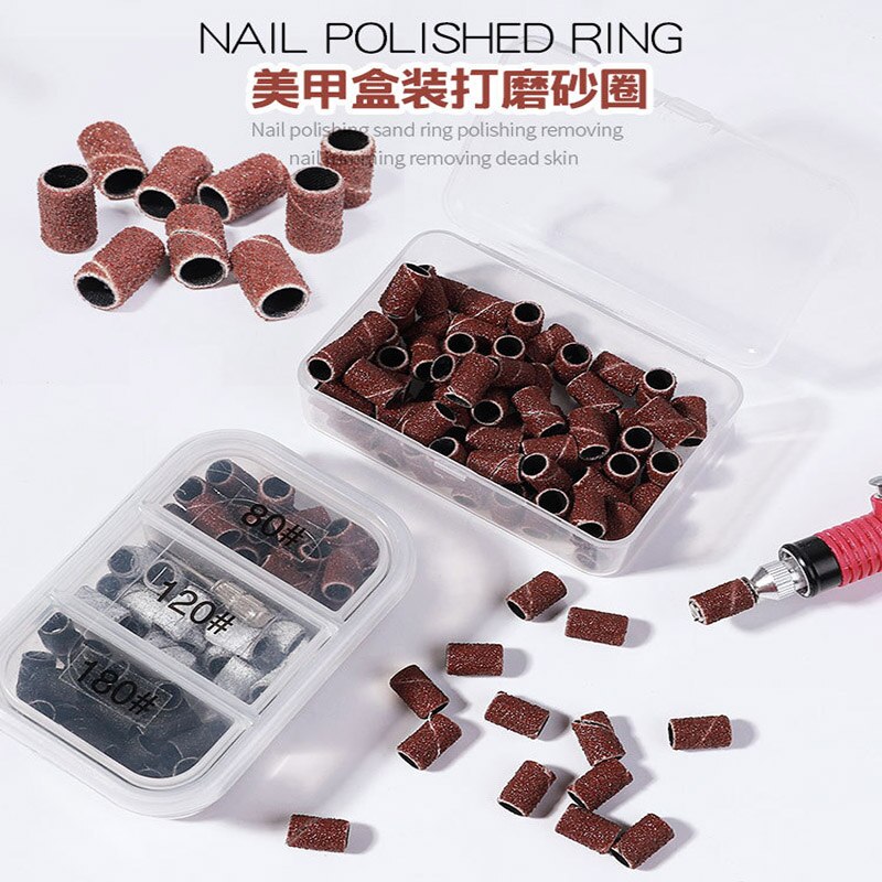100Pcs 80/120/180 Sand-Degree Sand Circle, Brown/White/Black Nail Drill Sand Circle With 1Pc Bearing