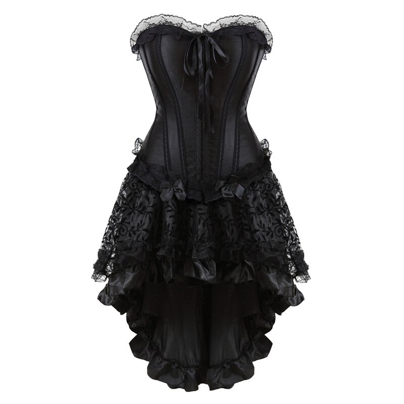 Ensemble corset et jupe burlesque Sapubonva ensemble bustier gothique à lacets irréguliers robes corset pour femmes réglables grande taille noir