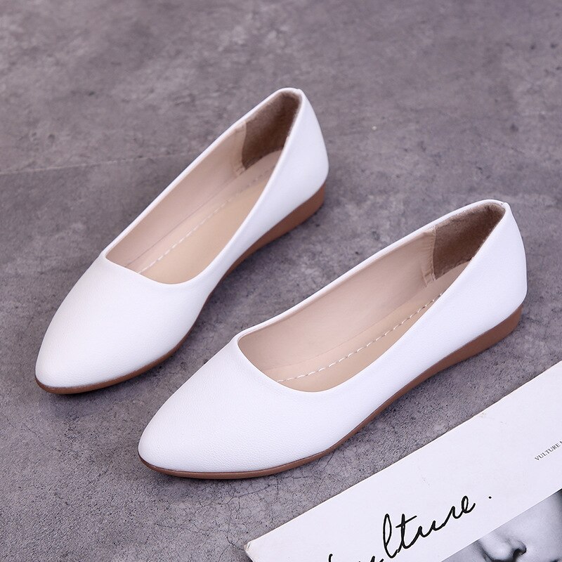 Dame loafers sko komfortabelt læder slip-on bløde pu sko ballet afslappet flade sko 553: Hvid / 4