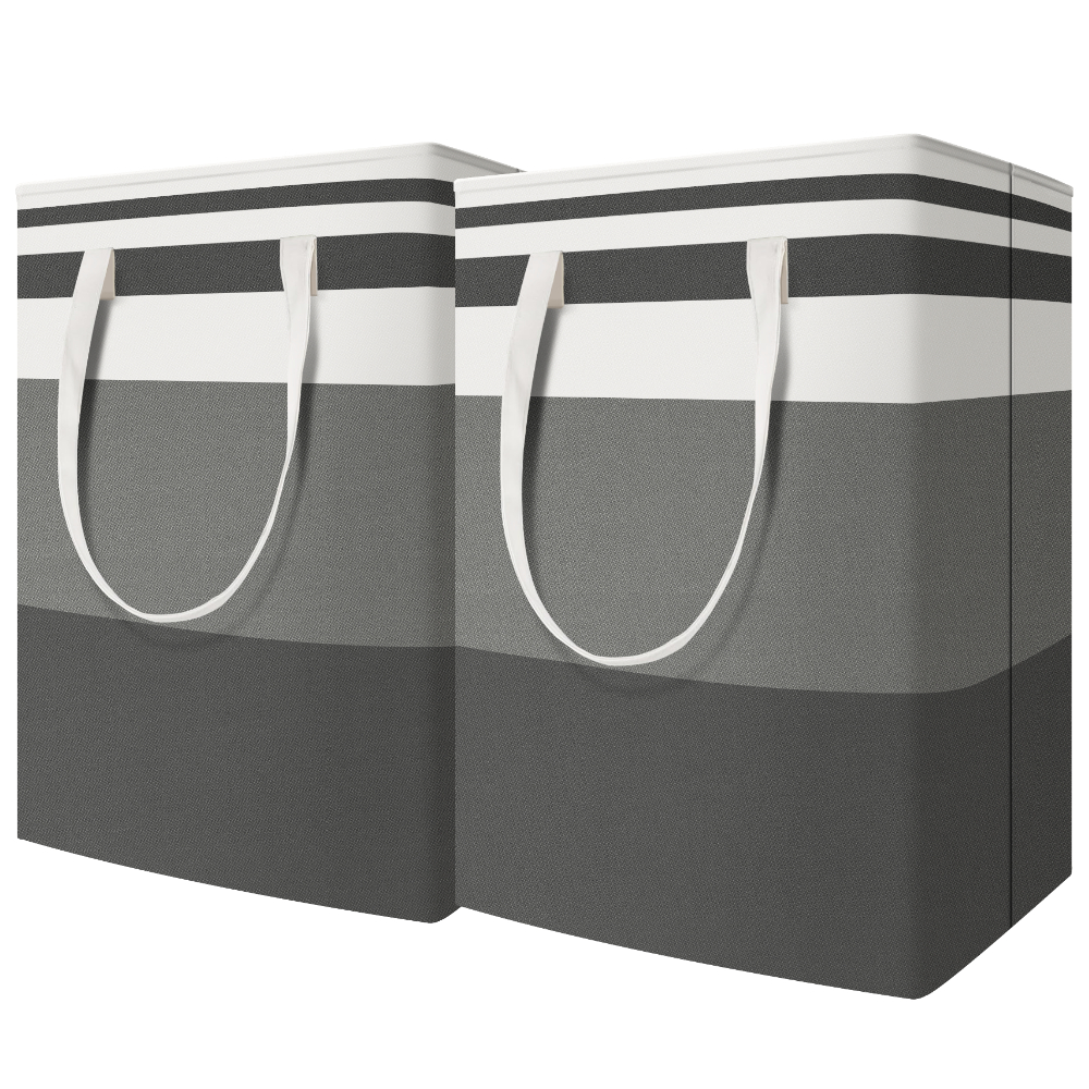 2Pc Gradient Grey 75L grandi cesti per la biancheria impermeabile Freestanding lavanderia organizzazione pieghevole cesto portabiancheria alto