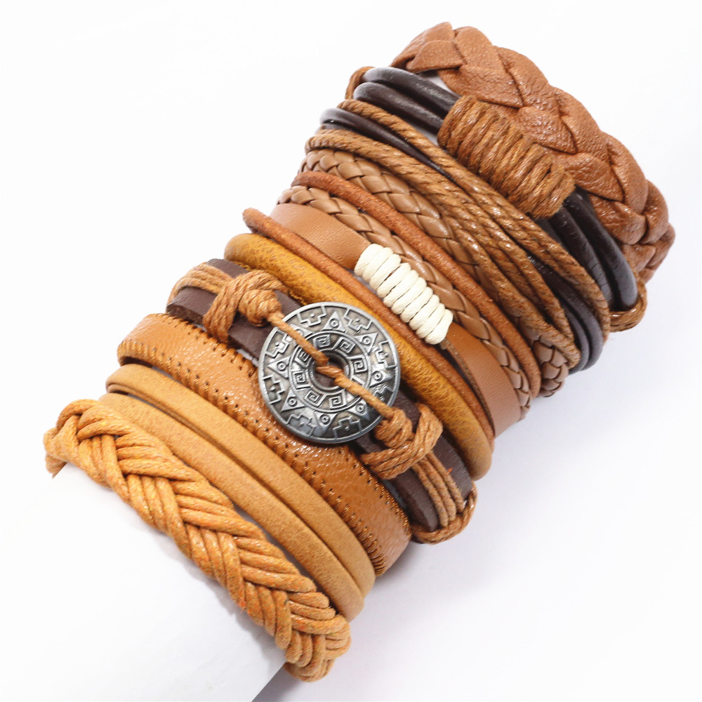 10 unids/set negro envoltura tejida nueva pulseras hechas a mano para hombres pulseras de cuero para hombres y mujeres brazalete para hombres de joyería al por mayor: Zinc negro plateado