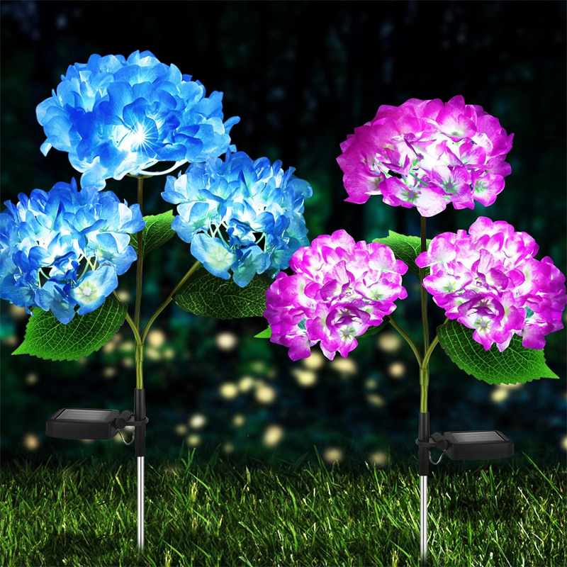 Tuinverlichting op zonne-energie Buitenverlichting, kleurrijk hortensia kunstbloemlicht op zonne-energie voor tuinpaddecoratie