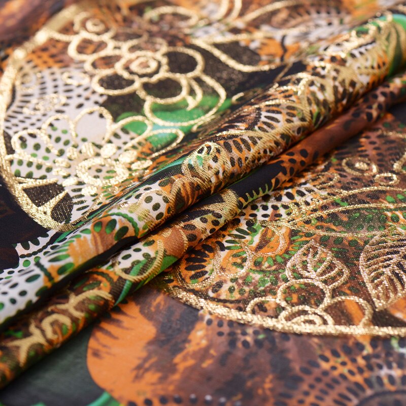 Gold silk jacquard fabric per meter material soft shirt fabric for dress high-grade silk cloth