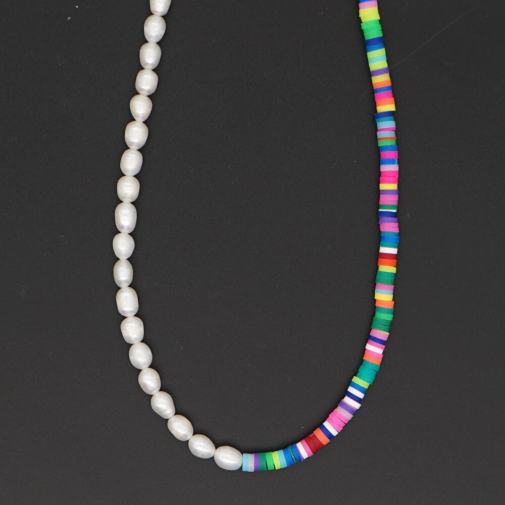 Go2 boho zoetwaterparels kettingen voor dames, sieraden van polymeerklei, heishi, 4mm kralen, handgemaakte choker, roestvrijstalen ketting