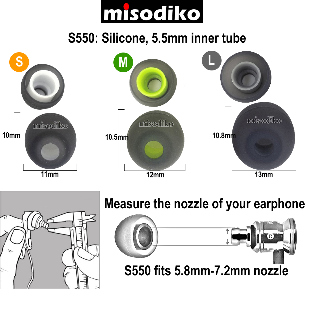Misodiko  s550 silikon öronsnäckor tips öronproppar för jaybird  x4 x3 x2,  run, bluebuds x, freedom/ photive ph-bte 50/  lg hbs 760 810 910