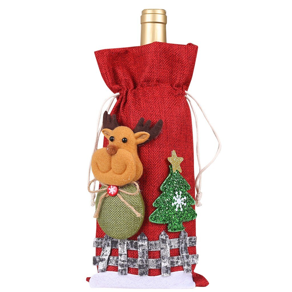 noël bouteille de vin rouge couvre joyeux noël Santa bouteille de vin sac couverture de noël Festival fête Table décor 19OCT11: C
