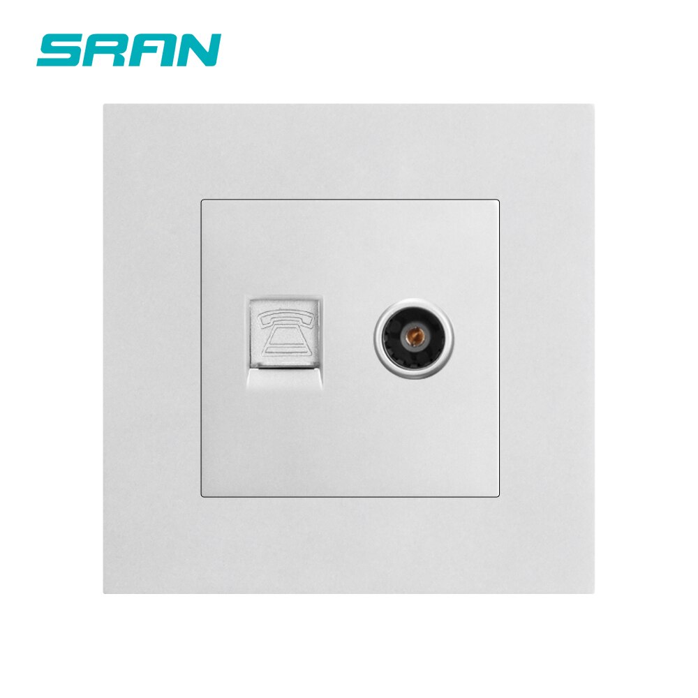 SRAN-enchufe de pared para TV y teléfono, panel de PC ignífugo, 86mm x 86mm, Blanco/Negro/dorado, Rj11 y toma de interfaz de televisión