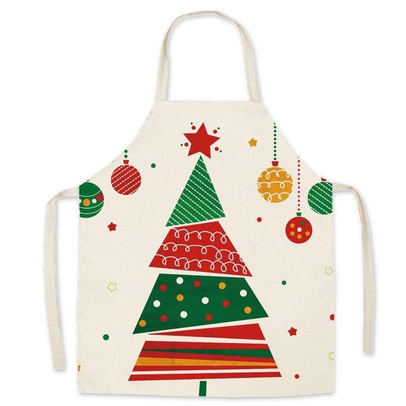 Christmas Anti-greasy Kitchen Aprons for Cooking Adult Bibs Sleeveless Cotton Linen Aprons: A8 / S 45x56cm