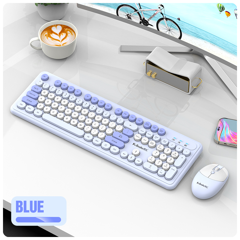 K-Snake WK200 Wireless Keyboard Mouse Set Cute Punk Keycap USB Wireless Business Keyboard Mouse Set Laptop Typing Office: green