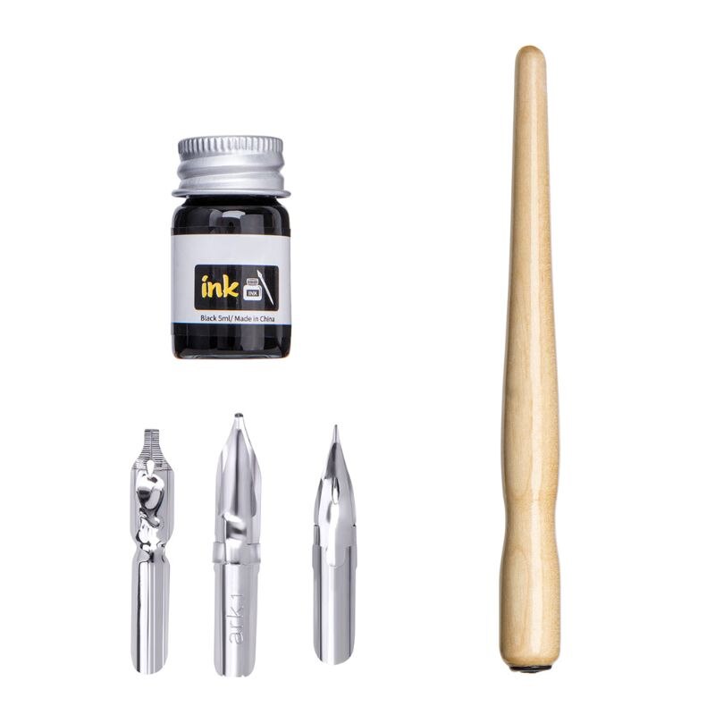 Manga dip caneta conjunto comic pro kit de desenho 3 nibs titular madeira tinta ferramentas caligrafia u4ld