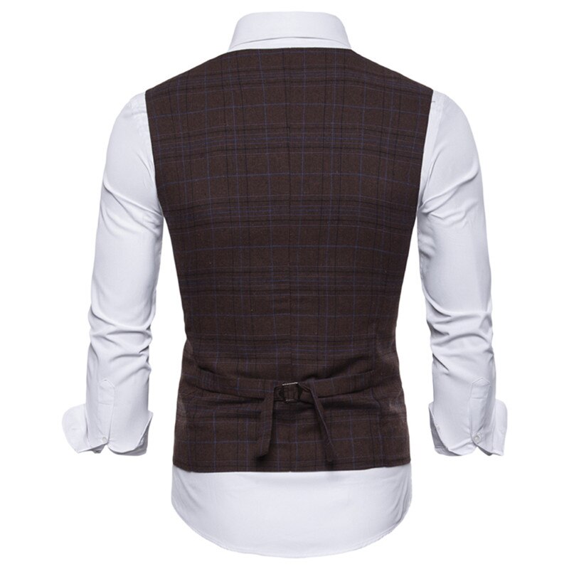 Male Plaid Slim Fit Dress Vests Men's Casual Sleeveless Formal Business Jacket Suit Vest Wedding Waistcoat Homme Plus Size