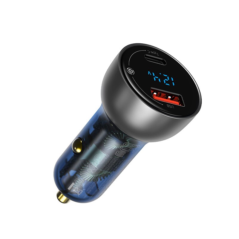 Baseus 65W PD Car Charger QC 4.0 QC 3.0 LED Display Type-C Fast Charger Quick Charger For iPhone Xiaomi USB Phone Charger In Car: Black