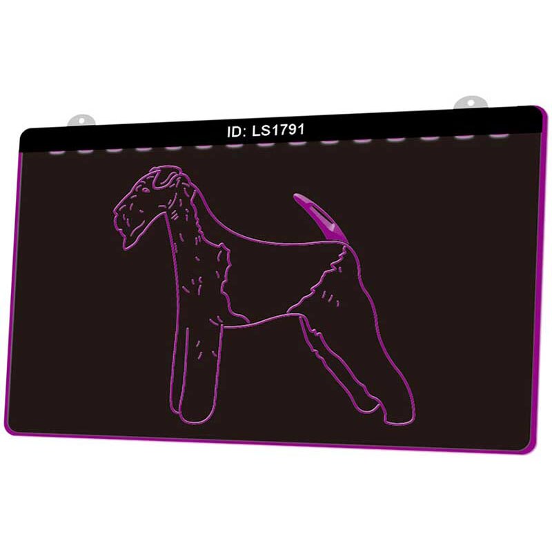 Ls1791 airedale terrier hund pet 3d gravering led lys skilt flere farver gratis detail