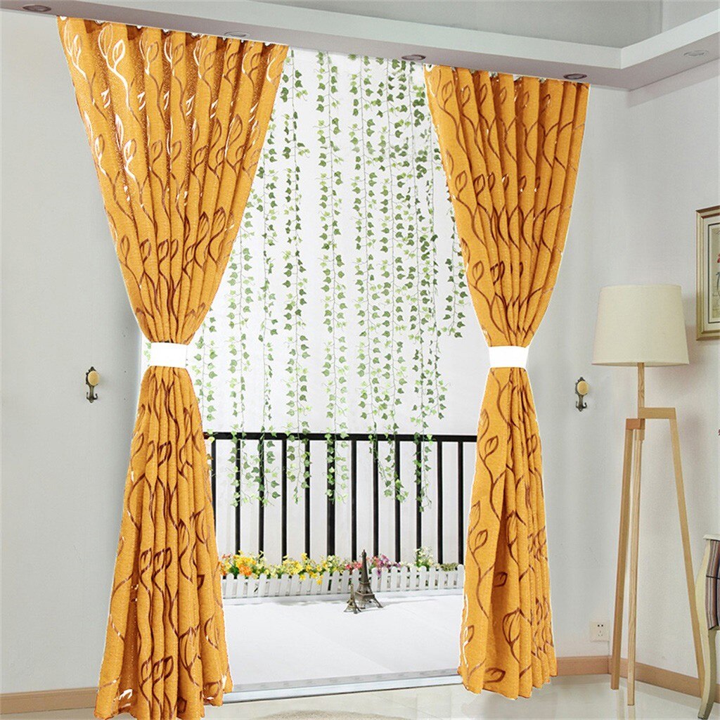 Embroidered Floral White Tulle Window Screen Curtain for Living Room Bedroom Luxury Sheer Voile Curtain Blind Drapes Door Decor: Yellow -1PC